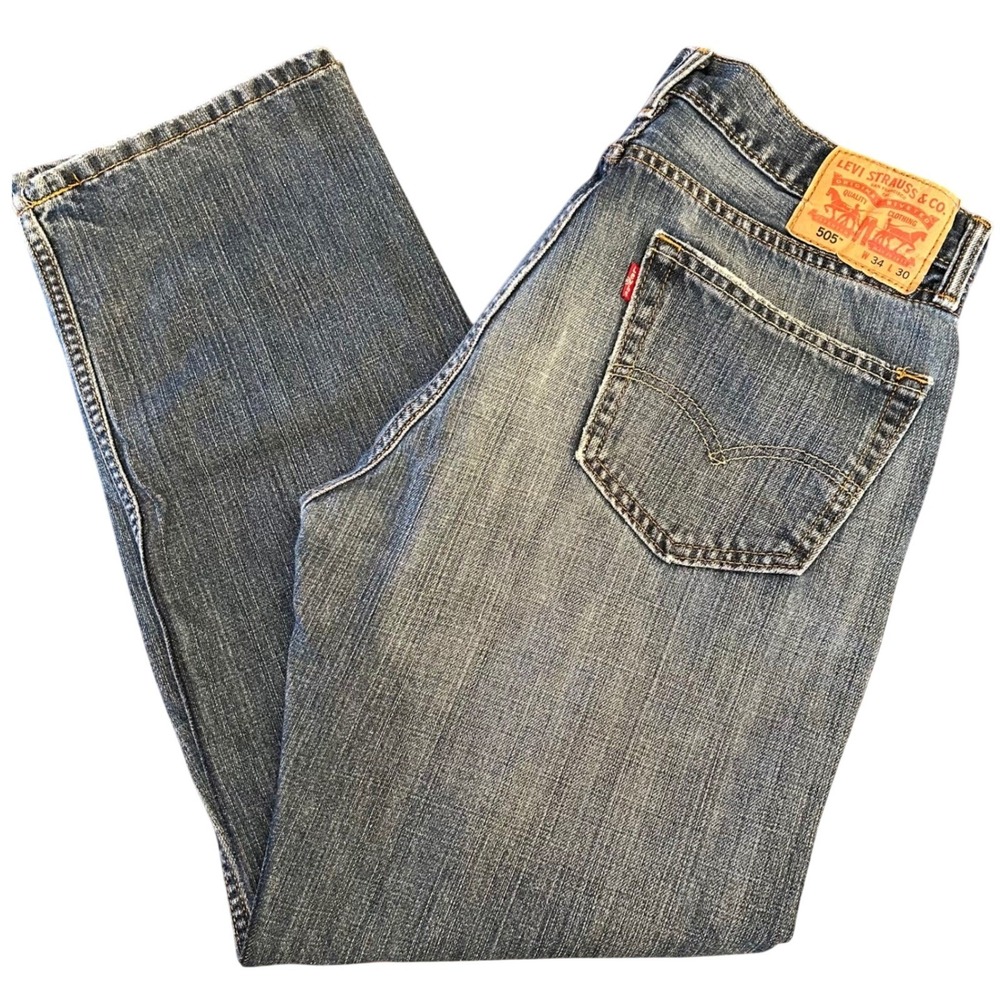 Levis 505 Regular Fit Straight Leg Mens Jeans 2013 Medium Wash 34x30 Zipper Fly